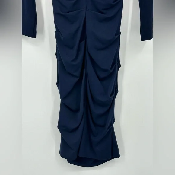 Nicole Miller Artelier Navy Blue Ruched Dress Midi Womens Small 006082 | O134 - Picture 9 of 12